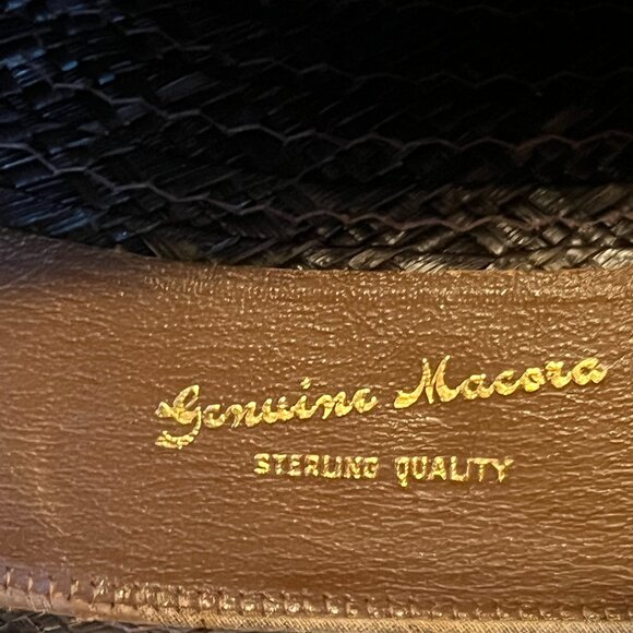 VINTAGE WORMSER MACORA STRAW HAT, 7 1/4 Brown, Rolled Brim, Floral Band New York - Picture 3 of 13